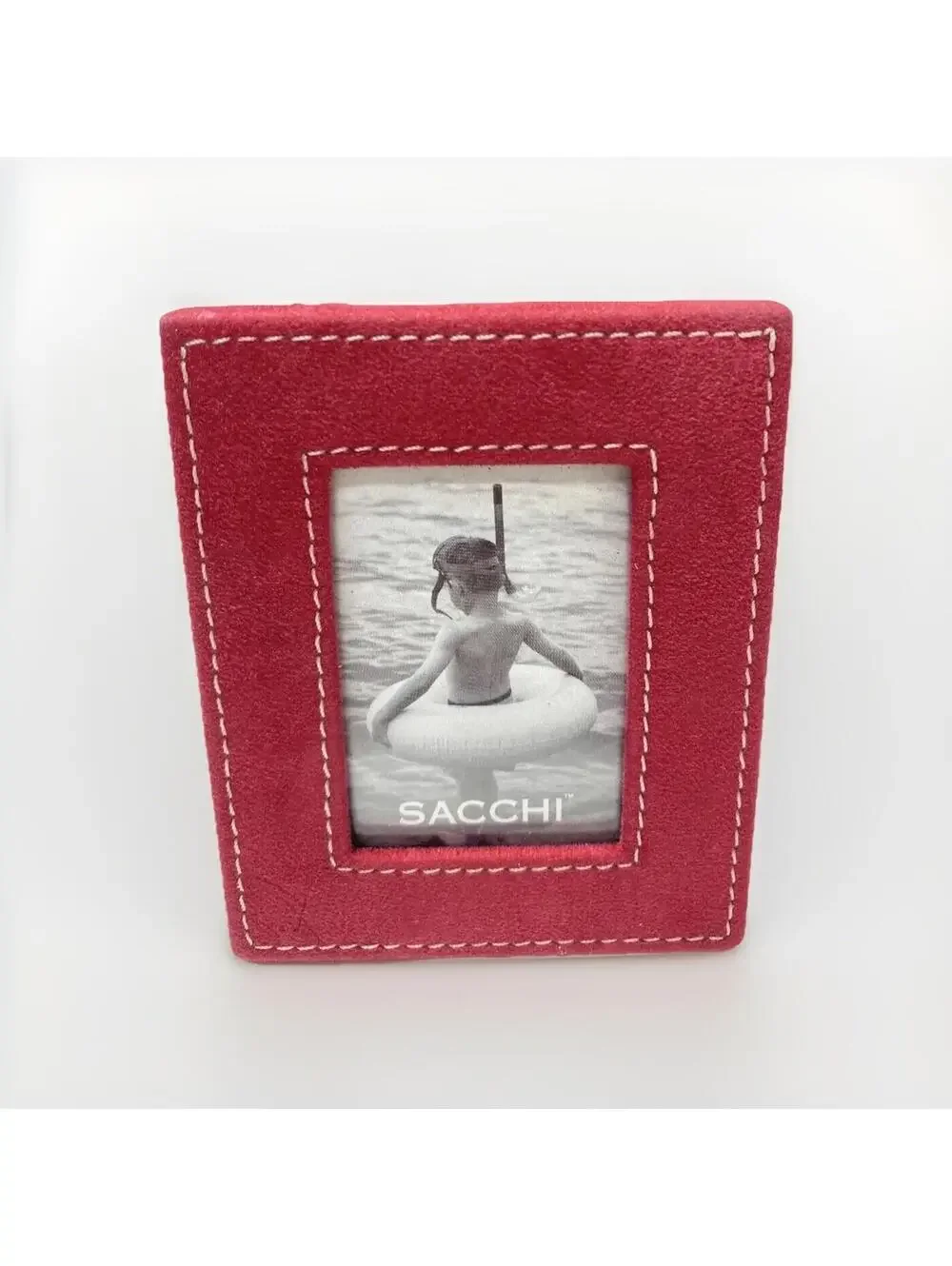 Small Red Photo Frame Felt Material Stich Border, 4in x 3in, SACCHU Brand New!